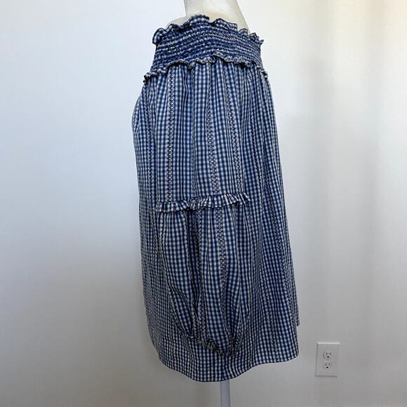 Max Studio Off the Shoulder Gingham Boho Blouse - Size Large - Picture 3 of 8